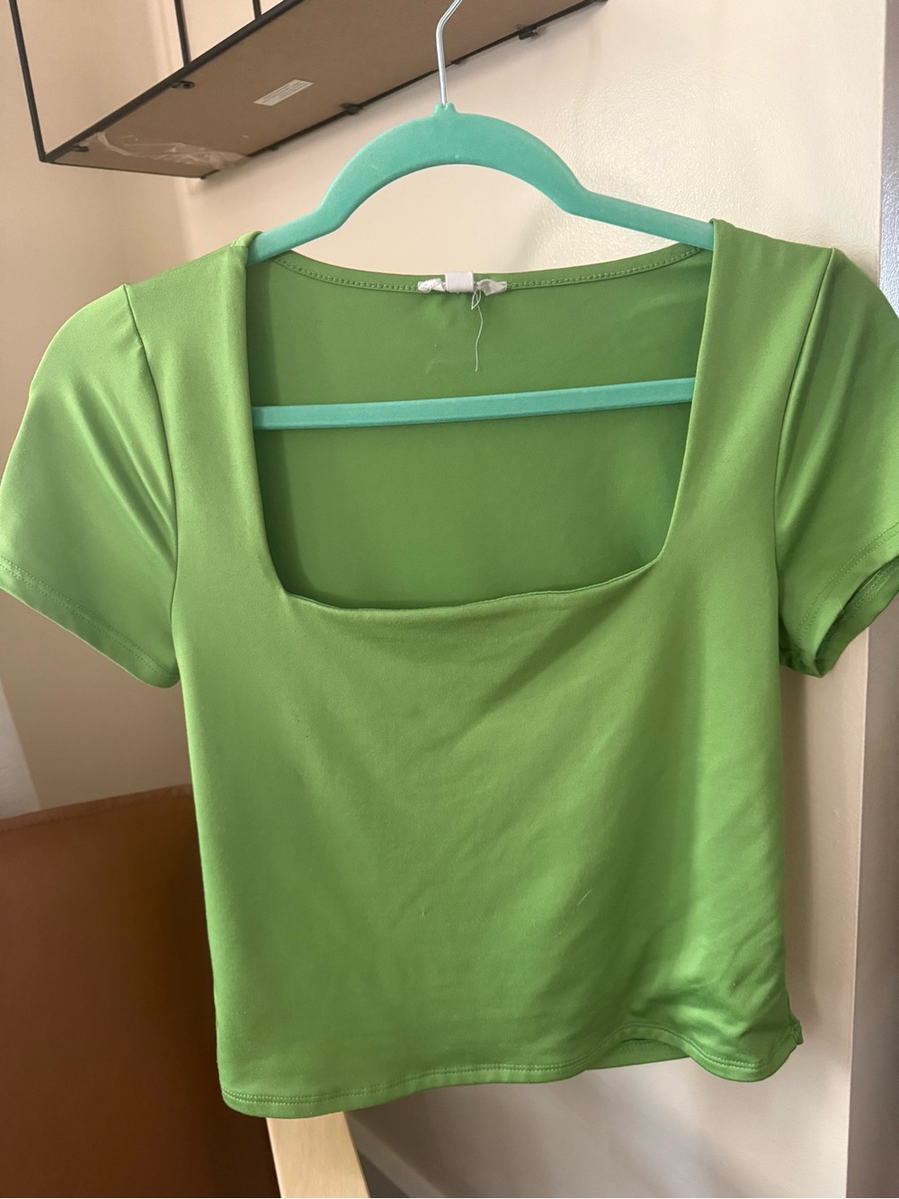 Square Neck Short Sleeve Crop Top in Bright Green